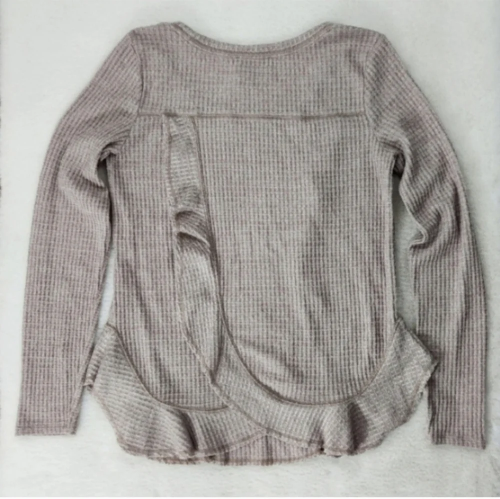 Anthropologie Saturday Sunday Waffle Knit Ruffle Thermal - Picture 3 of 11